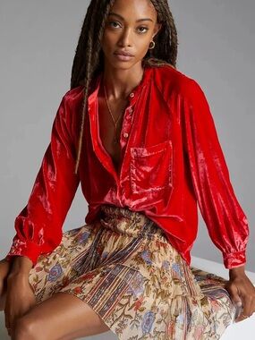 Anthropologie Pilcro Velvet Femme Buttondown Shirt